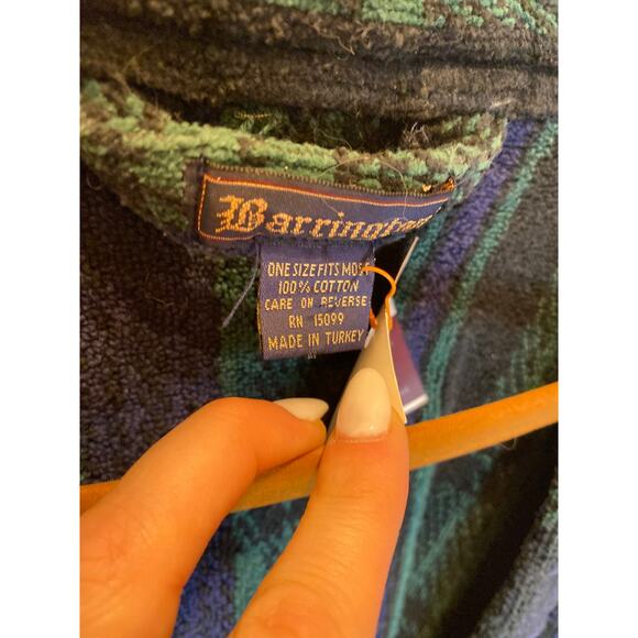 VINTAGE X BARRINGTON Green Blue Plaid Cotton Unisex Robe - Picture 3 of 5
